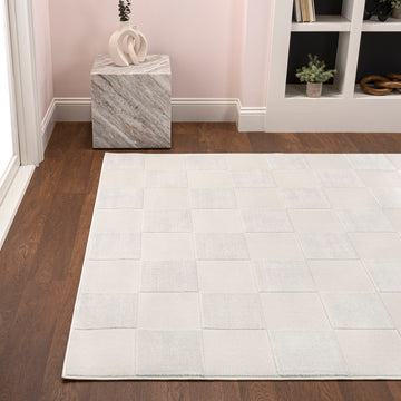 Hand Modern Geometric Checkerboard High-Low Area Rug